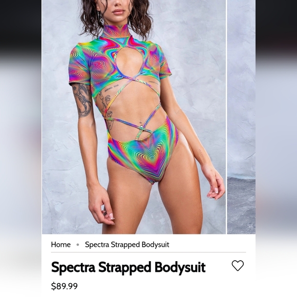 Badinka Spectra Strapped Bodysuit Size L + Electric Kittycorn Earrings + Ears - Picture 5 of 5